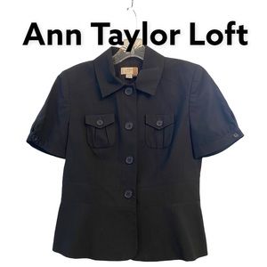 Ann Taylor LOFT Black Short Sleeve Safari Shacket Sz 4